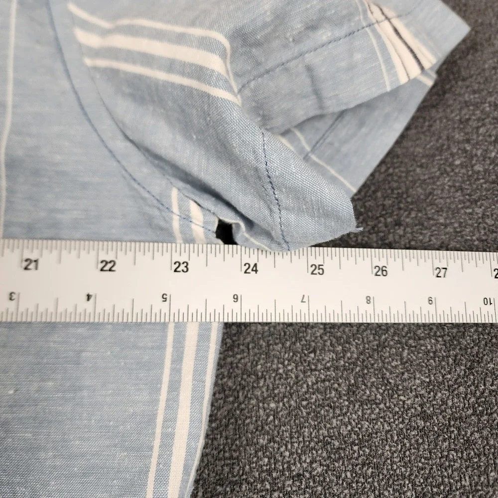 AEROPOSTALE Mens Striped Short Sleeve Button Up‎ Shirt Size L Blue Cotton Hemp